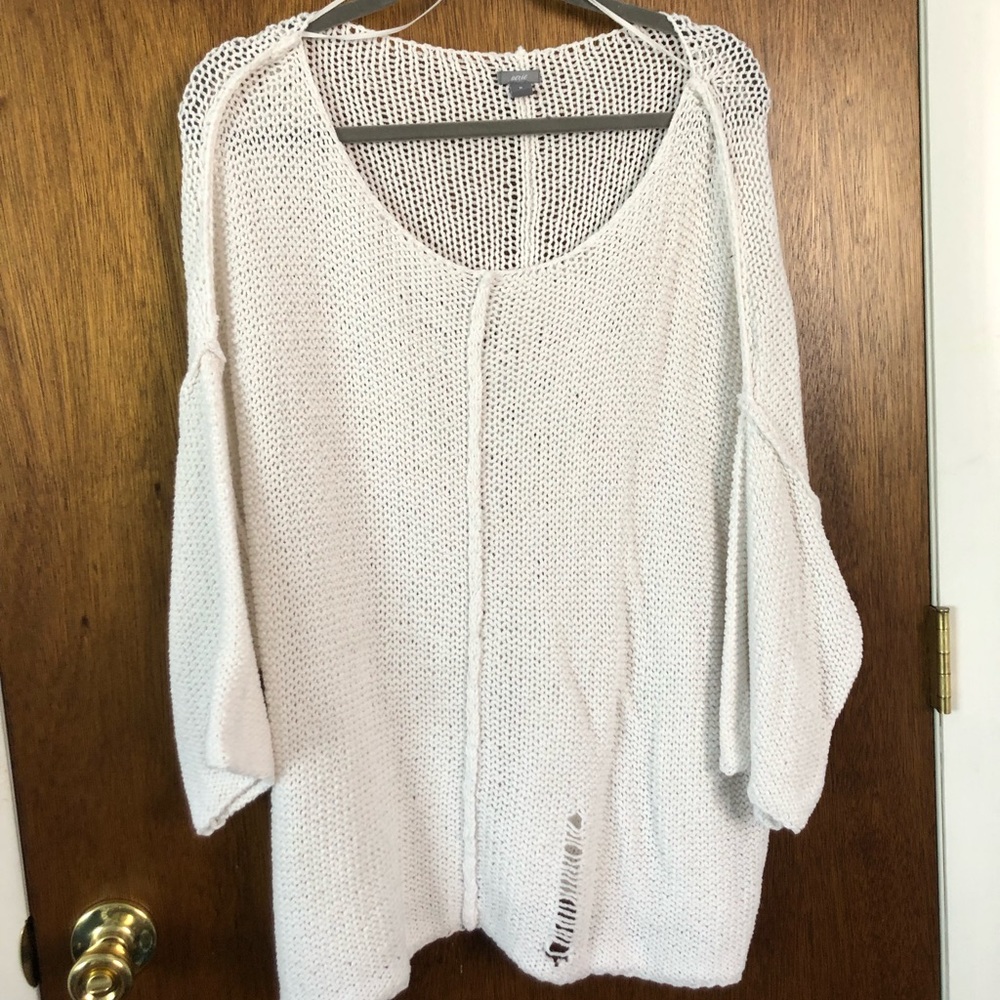 Off the shoulder distressed knit sweater